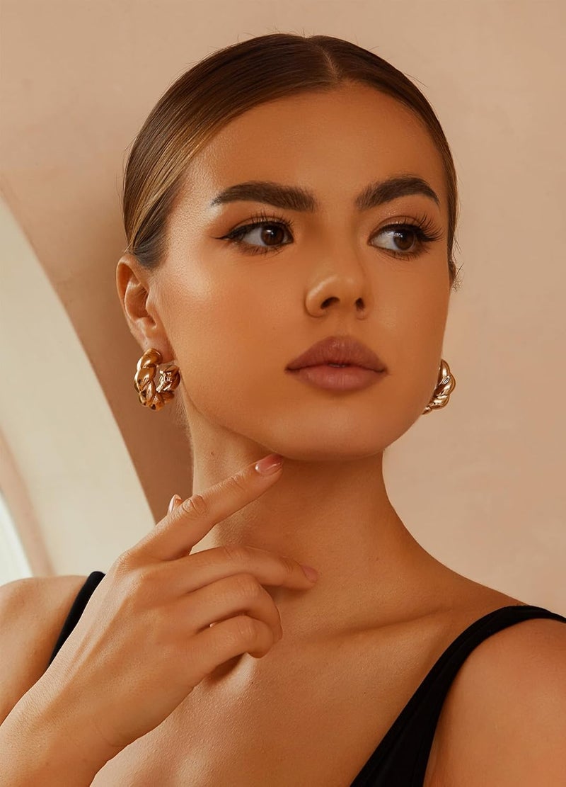 IFKM 24 Pairs Gold Hoop Earrings Set for Women Hypoallergenic Chunky Chain Twisted Open Hoops Dangle Earring Packs for Birthday Party Christmas Fashion Jewelry Gift - Image 2
